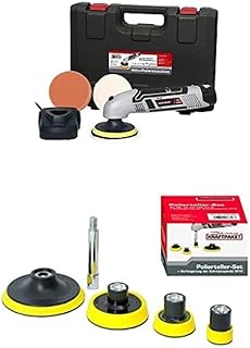 Bundle aus Dino KRAFTPAKET Mini Akku Poliermaschine Set mit Koffer & Zubehör + Dino KRAFTPAKET Set M10 Stützteller 30mm 50mm 75mm 100mm mit 80mm-Verlängerung