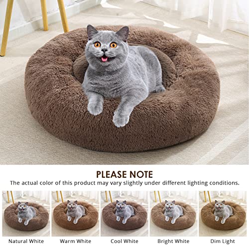 Jollyvogue Cat Bed & Anti-Anxiety Donut Dog Bed, Soft And Washable Calming Cat Bed For Cats, Fluffy Faux Fur Plush Cat Bed With Slip-Resistant Bottom（Brown, Medium, Up To 40 Lbs） #TOP1