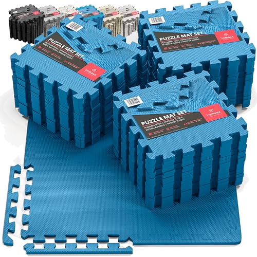 Image of bemaxx Gym Mats Set - EVA Interlocking Foam Floor Tiles (12.6 inchx12.6 inchx0.4 inch) Protective Gym Flooring Sports Home Workout Exercise Mats Puzzle Garage Fitness Play-Room Pool Treadmill Bike, 54 pcs, 54sqft