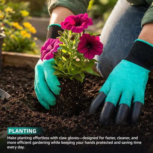 Image of Anandi Green's Heavy Duty Garden Claw Gloves with ABS Fingertip Claws for Digging, Planting, Weeding & Soil Mixing Free Size, Green Color