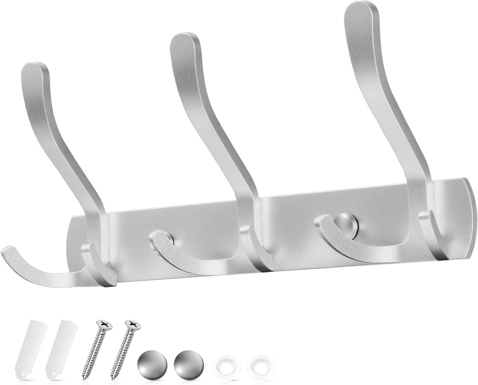 Heavy Duty Coat Hooks Wall Mounted, Silver Wall Coat Rack with 3 Triple Hooks, Rustproof Stainless Steel Clothes Rack Screw in for Bedroom Kitchen Bathroom Hallway