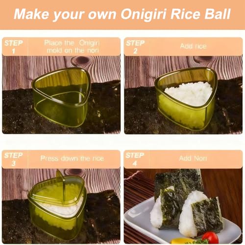 Image of 3PCS Clear Green Onigiri Rice Ball Mold Maker Kit, Musubi Press, Triangle Sushi Press for Kid Lunch Bento, Non-stick, BPA-Free