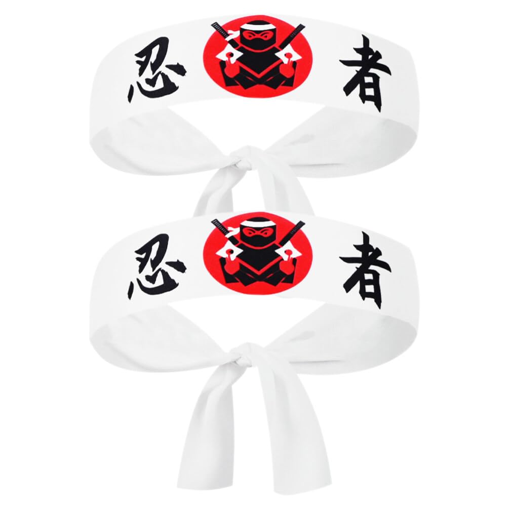 PRETYZOOM2pcs Japanese Sushi Chef Hachimaki Karate Headband White Sushi Chef Bandana Bushido Hairband Hat for Karate Sports Cooking Kitchen Costume Supply - Ninja