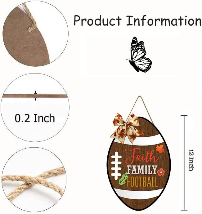 Miniatura 2 de Muroanmi Decoración colgante de fútbol de otoño, letrero familiar de fe para puerta delantera, Acción de Gracias, decoración de granja para
