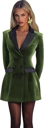 Velvet Blazer Dress for Women Sexy Elegant Double Breasted V Neck Bridesmaid Dress Long Sleeve Jacket Dresses