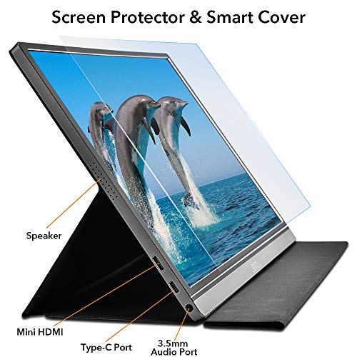Portable Monitor - Lepow 15.6 Inch Computer Display 1920×1080 Full HD IPS Screen USB C Gaming Monitor with Type-C Mini HDMI for Laptop PC MAC Phone Xbox PS4, Include Smart Cover