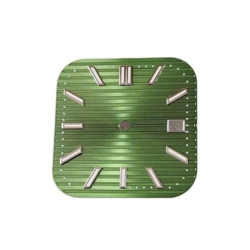 1個 29.5mm スクエアウォッチダイヤル シルバーネイルダイヤルと針 グリーン発光ウォッチアクセサリー NH35/NH36ムーブメント用(Light green silver n)