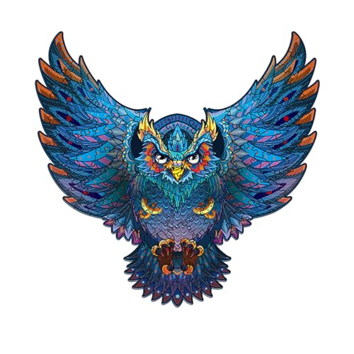 NBFBA Puzzle de madeira, coruja divertido 100 peças quebra-cabeças de formas irregulares para adultos e crianças, 18 * 18,5 cm brinquedo educativo, série de jogos em família