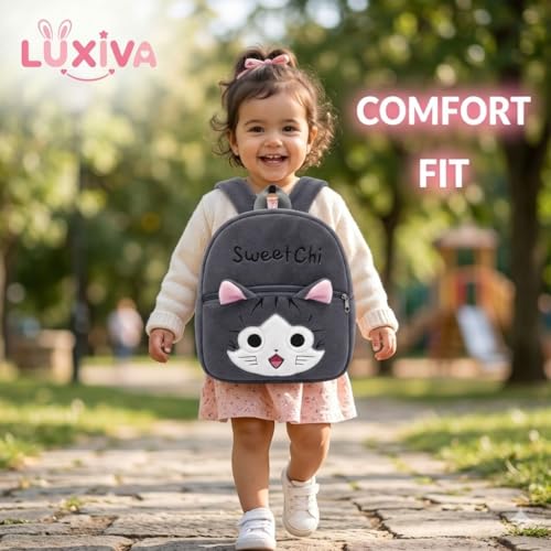 Image of Cartoon Plush Kids School Bag 2-6 Years | Soft Toy Backpack for Boys & Girls | Toddler Nursery Preschool Bag | Lightweight Adjustable Straps