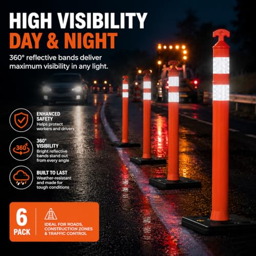 Image of BESEA 6 Pack 36 Inch Traffic Delineator Cones with Water-Fillable Base