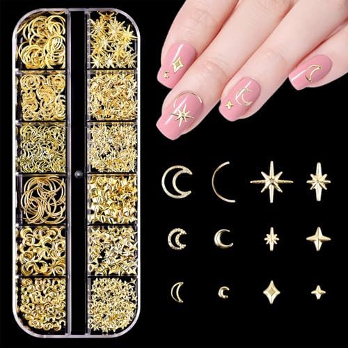 Star Nail Decorations 3D Gold Star Moon Mix Designs - DIY 20 Piec...