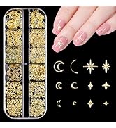Star Nail Charms for Nails Art 3D Gold Star Moon Nail Charms Metal Mixed Star Moon Design Nail De...