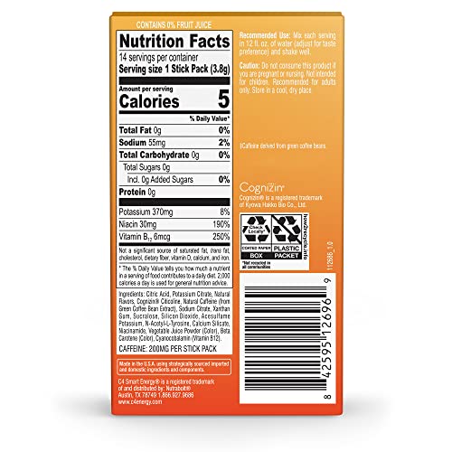 Peach Mango Smart Energy Powder Sticks - Sugar Free Performance & Brain Booster