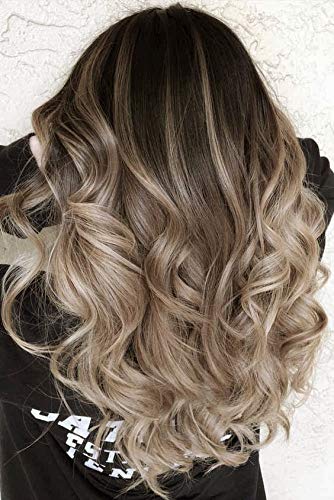 22 Inch Long Wavy Clip in Hair Extensions Human Hair for Black Women Ombre Brown to Ash Brown 70g 7pcs 16 Clips Real Remy Hair Extensions Clip on Natural Body Wave Curly Clip in Extensions