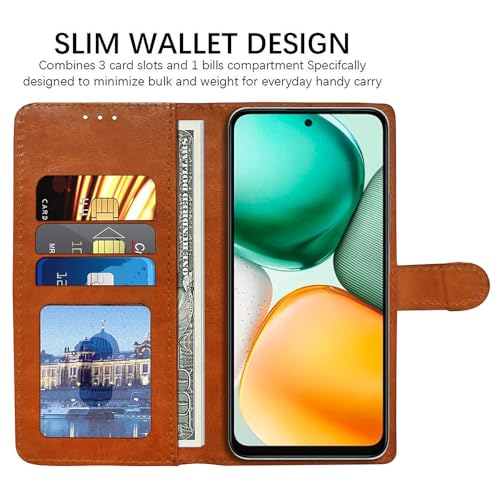 Image of Amazon Brand - Solimo Flip Leather Mobile Cover (Soft & Flexible Back case) for Honor X7c 5G (CamelBlue)