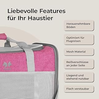 EQUICANI, borsa per cani da 55 x 40 x 23 cm, pieghevole, leggera, con tessuto a rete, tracolla e fondo rimovibile, per cani e gatti, per viaggi, auto, volare (rosa)