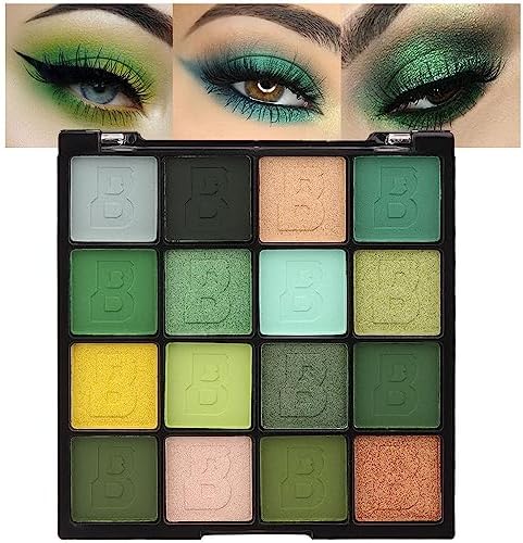 evpct 16 Colors Green Glitter Eye shadow Palette Makeup Waterproof Dark Light Green Yellow orange Brown Shimmer Highly Pigmented Pressed Sparkly Shiny Eyeshadow Palette paletas de sombras para de ojos