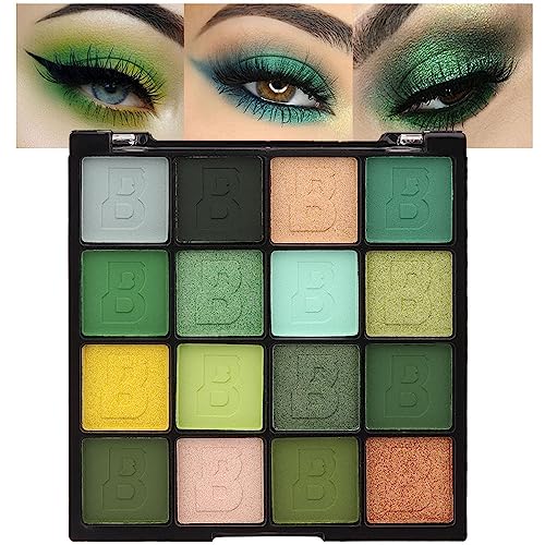 Evpct 16 Colors Glitter Shimmer Matte Dark Light Green Eyeshadow Makeup Palette Pallet Waterproof Highly Pigmented Pressed Sparkly Shiny Yellow Brown Eye Shadow Palette Paletas De Sombras Para De Ojos #TOP5