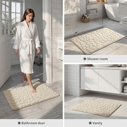YIHOUSE Memory Foam Bath Mat Cobblestone Bathroom Rugs Super Water Absorbent Bath Mats for Bathroom Machine Washable Bath Rugs(24 x 36,Khaki) - image 8