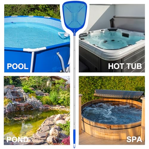 Image of Pool Skimmer Net with Telescopic Pole - Fine Mesh for Leaves, Dust, Debris - Lightweight Safe-Edge Extendable 2.6-5.7 ft Aluminum Handle for Pools, Spas, Hot Tubs, Ponds & Garden Water