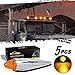 Partsam 5PCS 17 LED Amber Torpedo Cab Marker Roof Running Top Lights Assembly Super Bright Chrome Heavy Duty Trucks Replacement for International Kenworth/Peterbilt/Freightliner/Mack,DOT Compliant