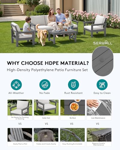 Image of SERWALL HDPE Outdoor Patio Furniture Set with Coffee Table