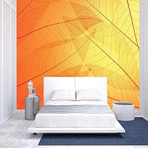 100×100 inches Wall Mural,Autumn Nature Fall Season Themed Dried Leaves with Skeleton Vivid Veins Close Up Decorative Peel and Stick Self-Adhesive Wallpaper Removable Large Wall Sticker Wall Decor for