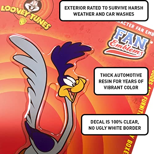 Image of Fan Emblems Road Runner Car Decal, Classic Looney Tunes Character (Automotive Domed, Transparent, 7.7 x 4.1 x 0.1 inches)