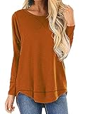 Cutekolve T Shirts for Womens Long Sleeve Casual Fall Tops Tees Ladies Loose Tunic Top Side Split Tshirts (M, Long-Khaki)