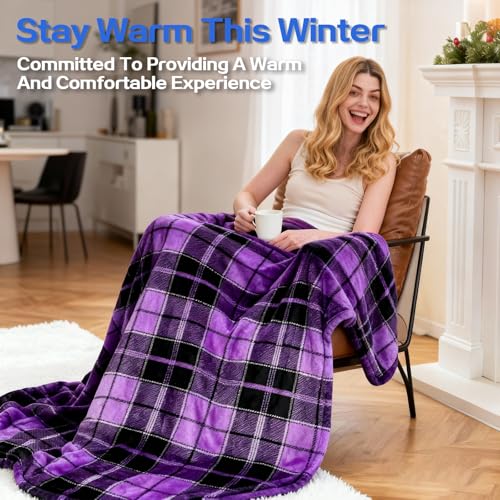 Image of Electric Blanket Heated Twin, Soft Flannel 62 inchx84 inch Plaid Heating Blanket with 8 Hours Auto Off 10 Fast Heating Levels Machine Washable Sherpa Heated Blanket with Overheating Protection