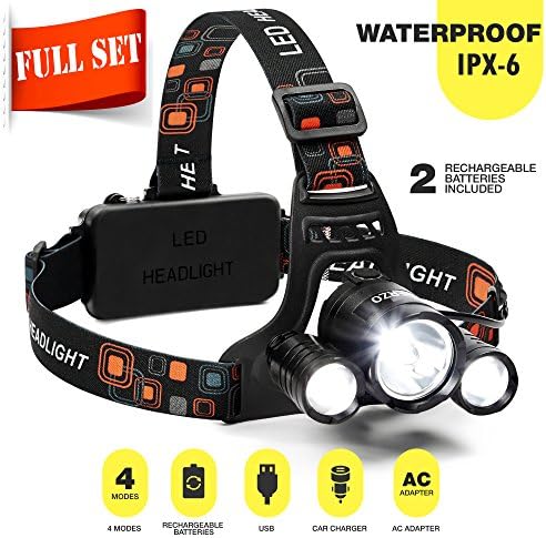 Headlamp - Head lamp - New 2018 Led Rechargeable Headlamp Flashlight With 18650 Battery - Bright Waterproof Headlamp for Camping Hunting Running Hiking - Outdoor Led Headlight Flashlight - Black