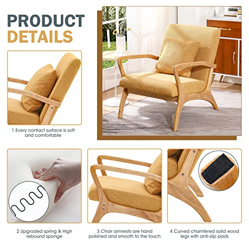 Cdcasa Mid-Century Modern Accent Chair With Cushion, 28.3'' Long Armrest Chairs Upholstered Coarse Linen Fabric Wood Frame Armchair For Living Room,Bedroom,Reading,Balcony, Set Of 2 #TOP7