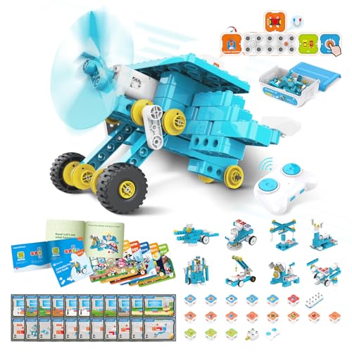 WhalesBot A7 36-in-1 Kids Coding & RC Robot Kit, 160+ Piece Educational Building Set with Sensors & 2 Controllers & Motors, Interactive Storytelling & Play Cards, Toy Gift for Boys & Girls Ages 3-8