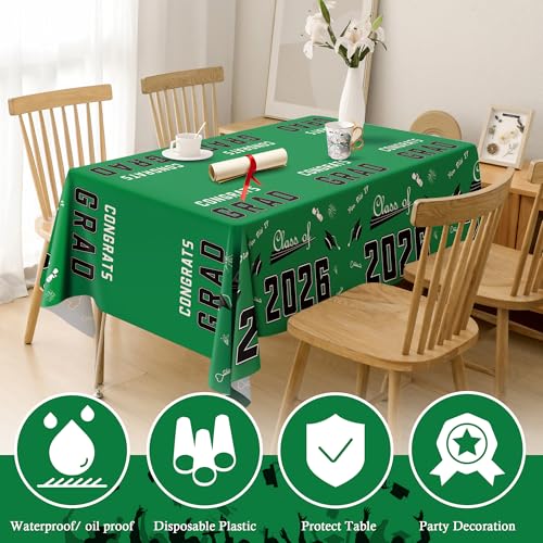 Image of OHOME Class of 2026 Decorations - Graduation Party Decorations 2026 2027- Disposable Plastic Green Tablecloth for Class of 2026 Decorations Party Favors Supplies Banner,54 inch X 108 inch,2 Pack