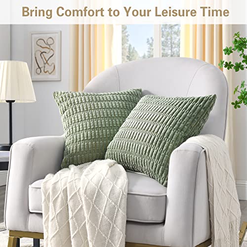 Volcanics-Pack-of-2-Sage-Green-Decorative-Throw-Pillow-Covers-18×18-Inch-Soft-Corduroy-Striped-Square-Cushion-Cases-Modern-Farmhouse-Boho-Home-Decor-for-Spring-Couch-Bed-Sofa-Living-Room