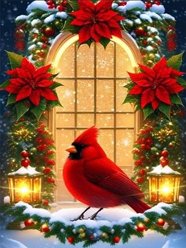 Cardinal Diamond Painting Kits for Adults Beginners - Christmas Cardinal Diamond Art Kits for Adults, Full Drill DIY 5D Diamond Painting Birds Gem Art Crafts Kits for Home Wall Decor 12x16 inch