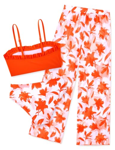Image of Vogseek 6-16T Girls 3 Pieces Bikini Bathing Suit with Rash Guard Pants Quick Dry Swimwear Cover-Up Sets