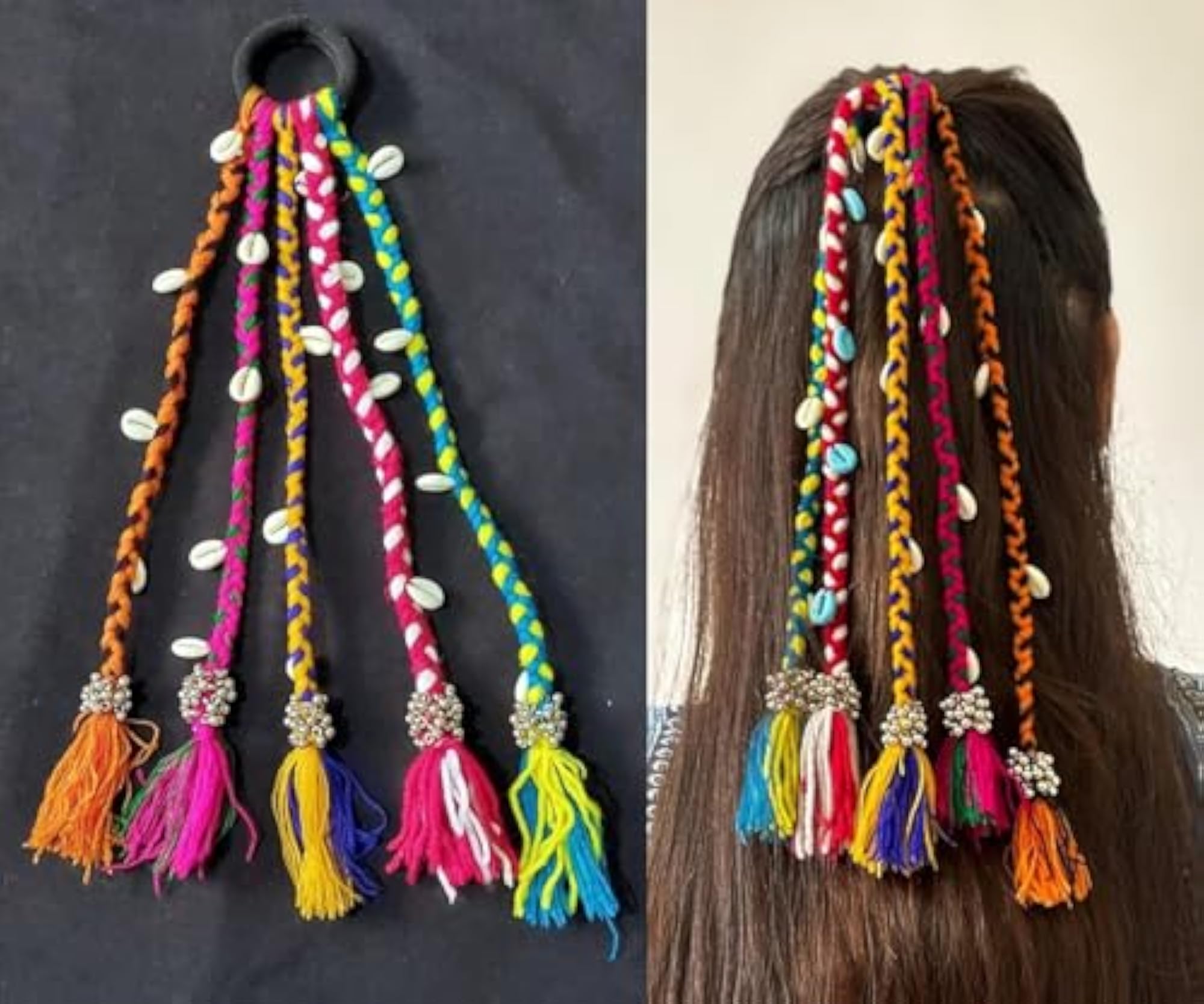 Boho Navratri Hair Accessories with Rainbow Braids