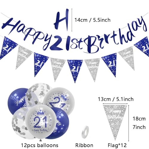 Boys 21st Birthday Decorations Blue Silver 21st Birthday Party Decorations Banner Bunting Kit Blue by Sheinly - Image 4