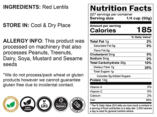 Image of Rani Masoor Gota (Football) Indian Red Lentils Skinless 400oz (25lbs) 11.36kg Bulk Box ~ All Natural | Gluten Friendly | NON-GMO | Kosher | Vegan | Indian Origin