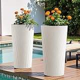 Diyfire 24" Tall Planters for Outdoor Plants Set of 2 - Round White