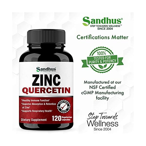 Zinc-Quercetin-120-Vegetarian-Capsules Sandhu's Zinc Quercetin 120 Vegetarian Capsules – Zinc Supplements for Antioxidant Immune Support Zinc for Men and Women – Gluten, Soy, Dairy Free