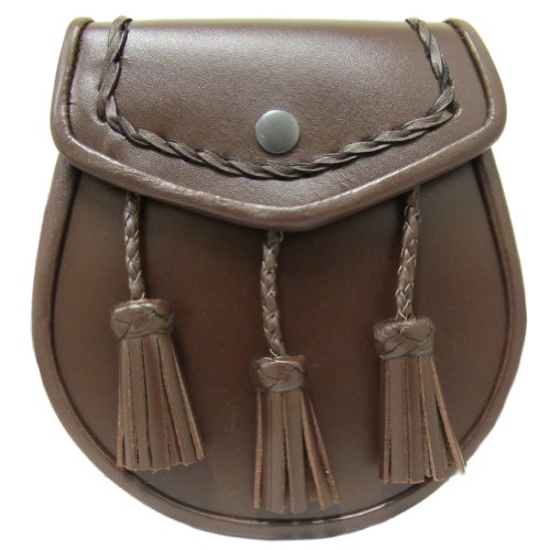 Tartanista - Sporran décontracté pour homme - glands en cuir marron - Env. 20 cm x 20 cm (8" x 8") Cover