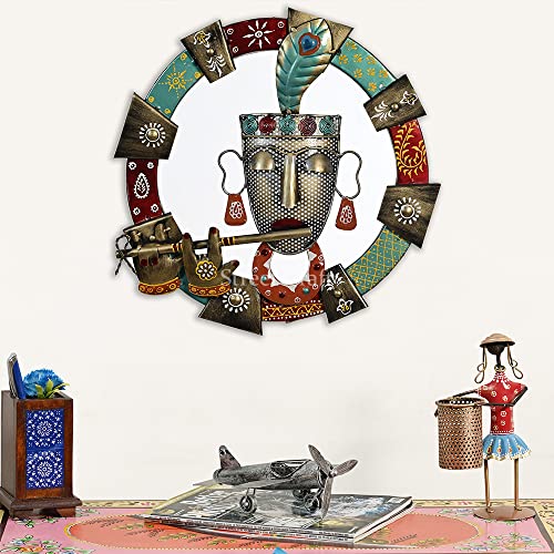 Image of STREET CRAFT - Metal Wall Decor For Home /Office /Hotel /Living Room /Bedroom Decor | Wall Hanging | (Metal Lord Krishna Wall Mounted & Playing Flute Krishan Sculpture)