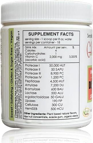 Miniatura 2 de Sufficient C - Glutenizer Force Plus Kiwi-Strawberry Digestive-Ade - Enzimas veganas de espectro completo de primera calidad más 2,000 mg. vitamina
