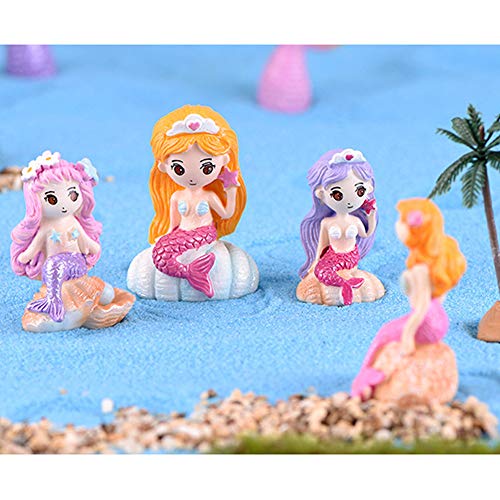 Miniature Mermaid Figurines 4 Pcs, Mermaid Toy Figure Collection Playset Doll Cake Toppers for Fairy Garden Ornament Birthday Party Gift Desk Decoration