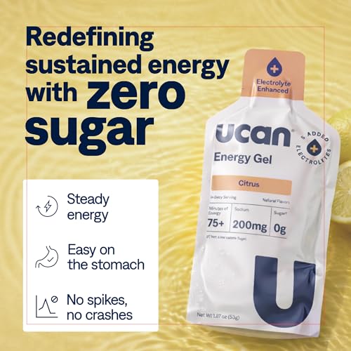 Image of UCAN Edge Energy Gel Shots, Citrus + Electrolyte (12, 2 Ounce Packets) for Running, Training, Workouts, Fitness, Cycling, Crossfit | Sugar-Free, Vegan, & Keto Friendly Energy