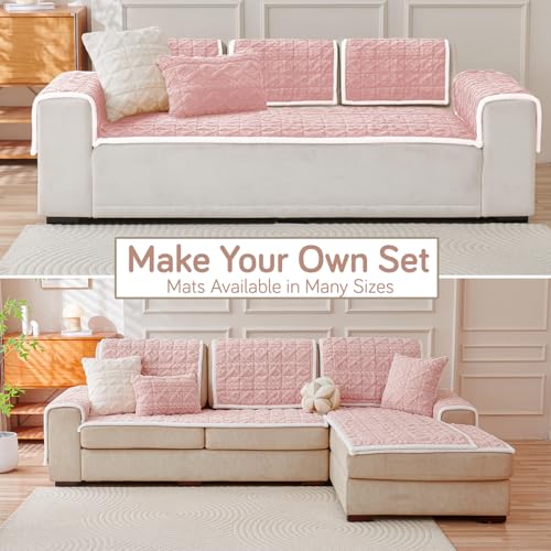 Image of HOKIPO 'Italian Caelora' Luxury Jacquard Plush Sofa Cover Mat | Make Your Own Sofa Cover Set, Mat Length 70(D) x 180(L) cm, Misty Rose (AR-5959-PNK)