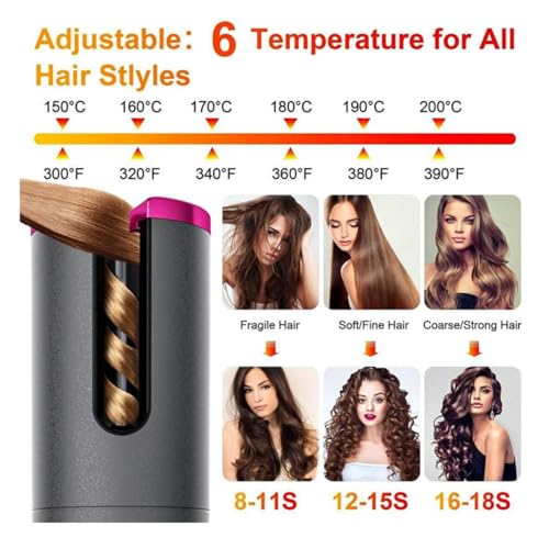 Mini rizador Rizador de pelo recargable inalámbrico Plancha corrugada automática Rizador de pelo automático que libera las manos Control de temperatura de 6 velocidades - imagen 3