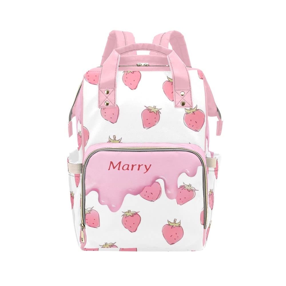 XOZOTY Pink Strawberry Diaper Bags with Name Waterproof Mummy Backpack Nappy Nursing Baby Bags Gifts Tote Bag for Women
